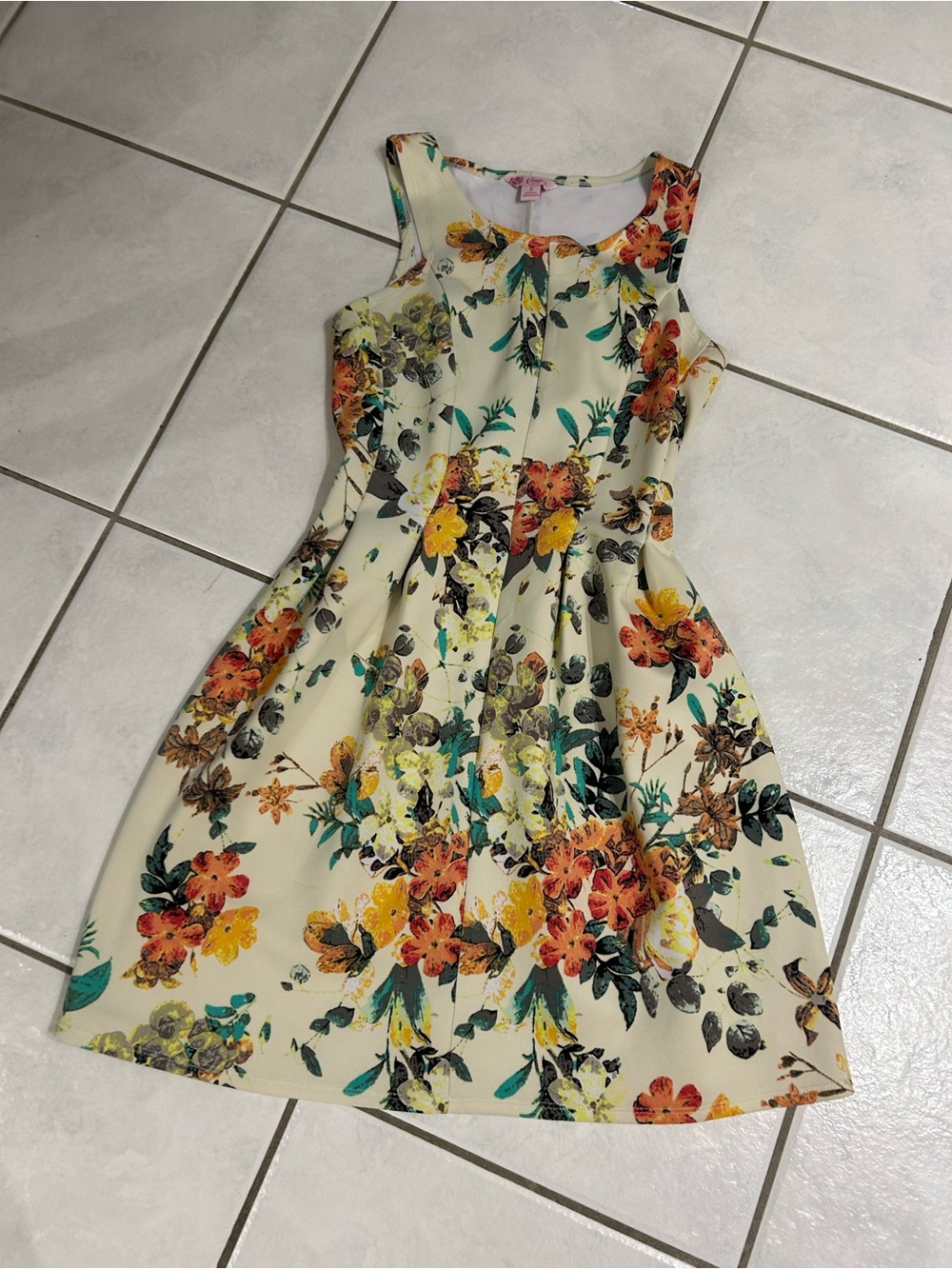 Candie's Cream Floral Sleeveless A-Line Dress